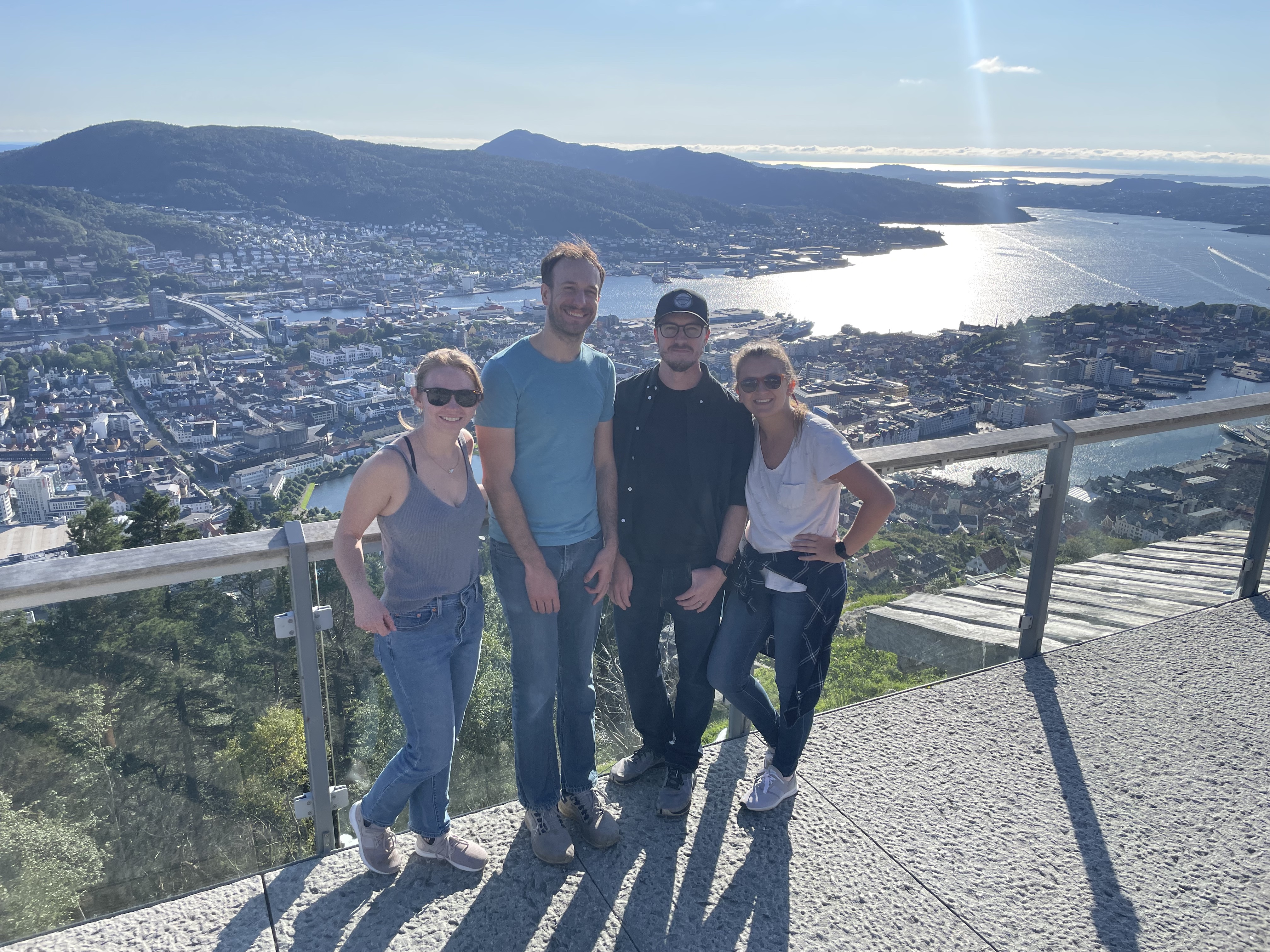 From left to right, Francesca, Josh, Tyler, and Elizabeth on an overlook above the city of Bergen.