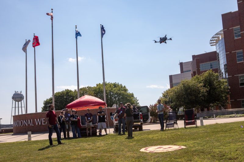 The CopterSonde team giving a demonstration to coworkers at NSSL.